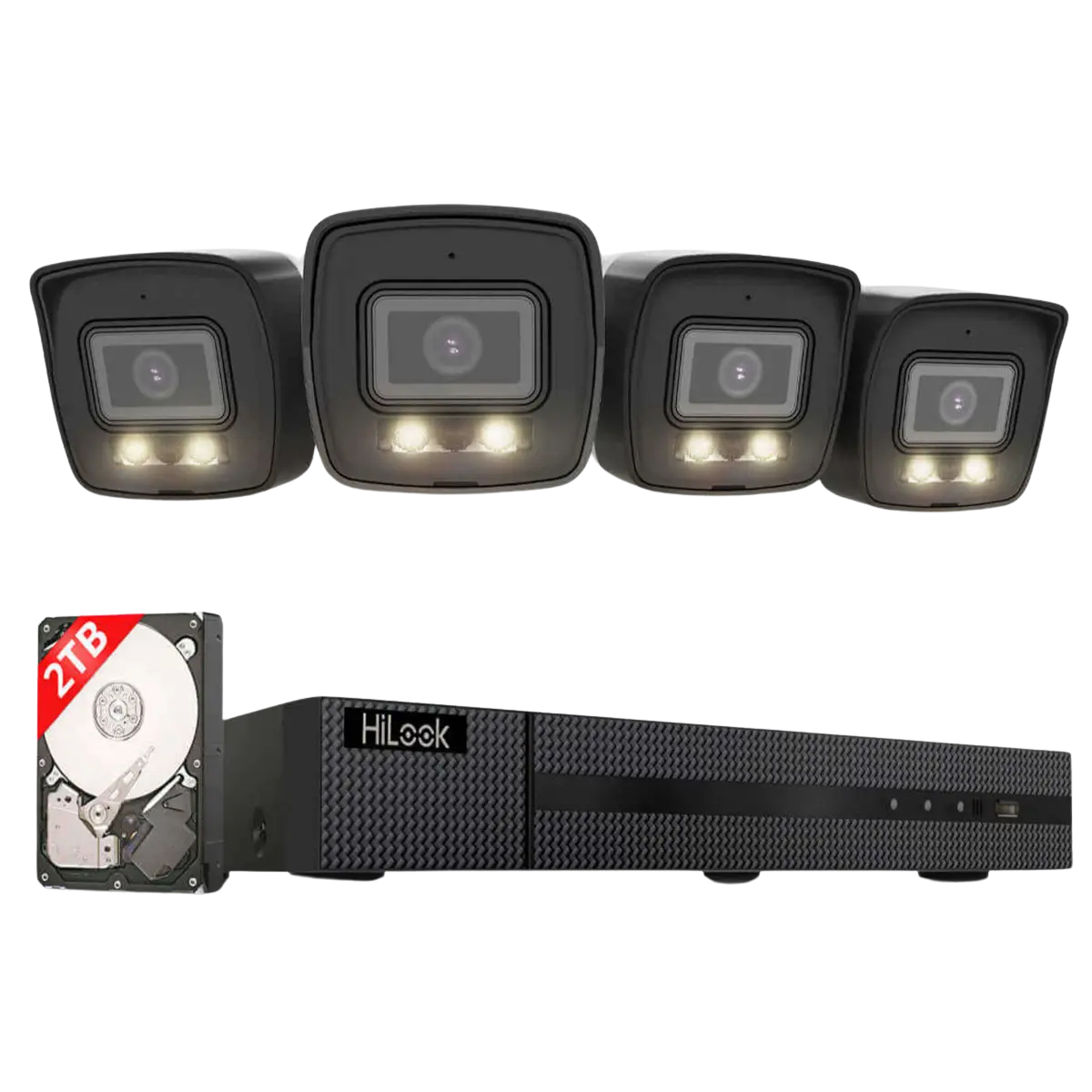 HiLook by HIKVISION 6 MP Überwachungskamera-Set | 4* 6 MP Bullet Kamera | Smart Hybrid Light | NVR 8-CH | 2 TB HDD | Smartphone App