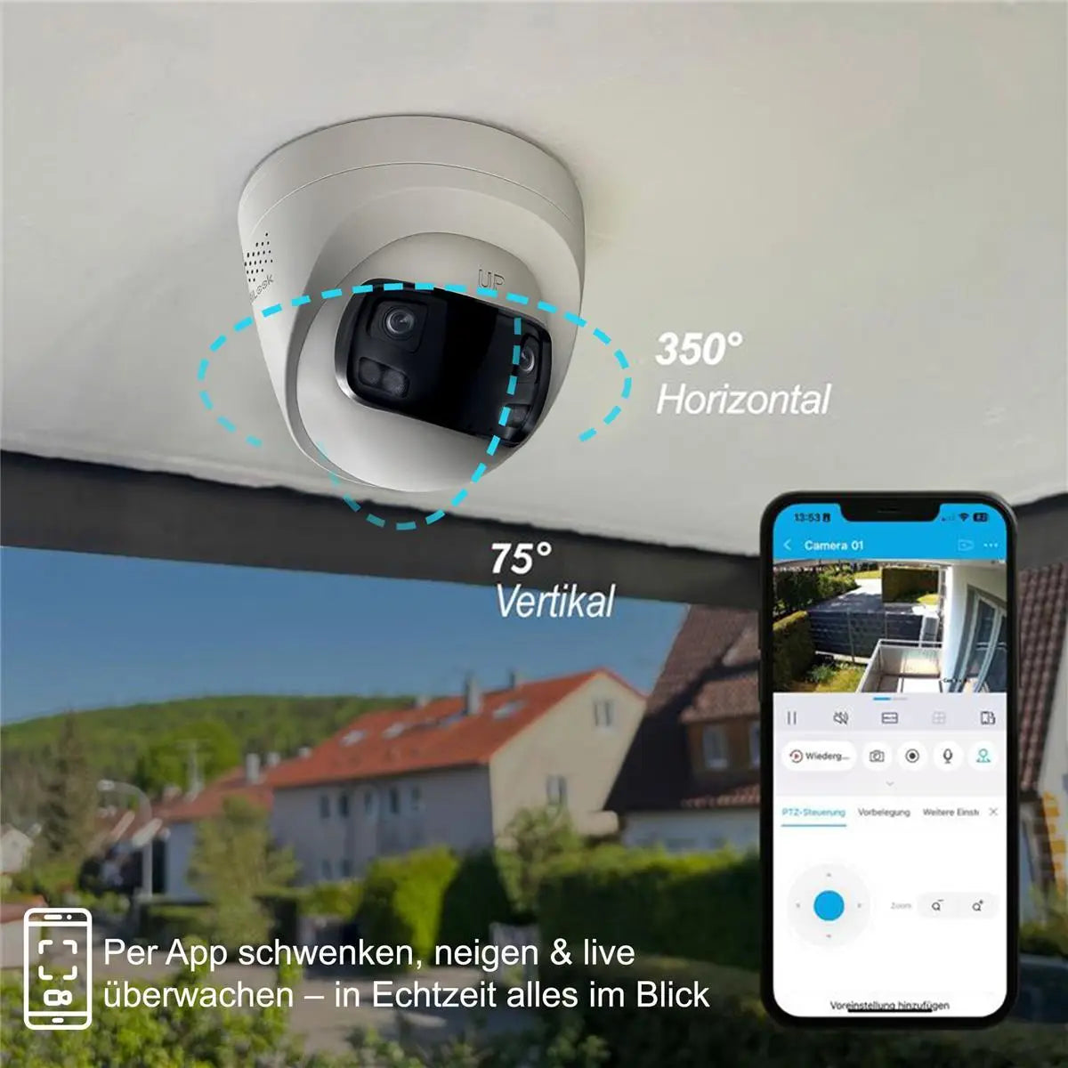 HiLook by HIKVISION 8 MP Überwachungskamera-Set | 180° Sichtfeld | 4* 8 MP Turret Kamera | Smart Hybrid Light | NVR 16-CH | 4 TB HDD | Smartphone App