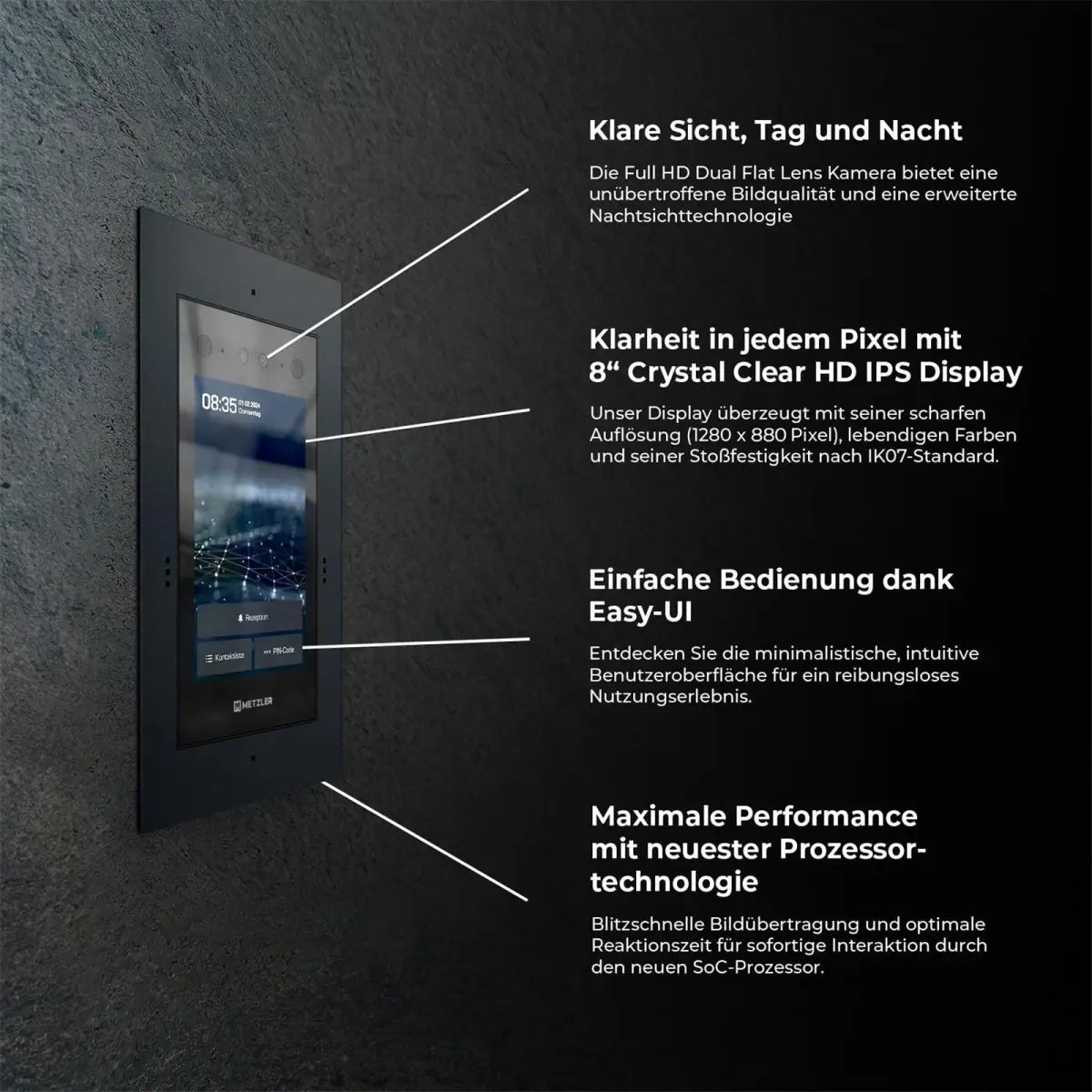 Metzler Türsprechanlage mit Kamera | Gesichtserkennung | Touch-Display | Hausnummer beleuchtet | Live-HD-Video | Ein- und Mehrfamilien | SDM10H