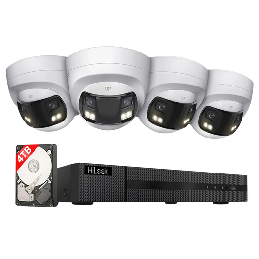 HiLook by HIKVISION 8 MP Überwachungskamera-Set | 180° Sichtfeld | 4* 8 MP Turret Kamera | Smart Hybrid Light | NVR 16-CH | 4 TB HDD | Smartphone App