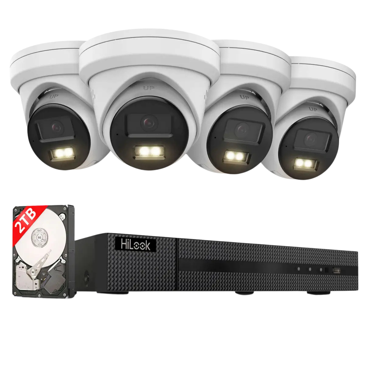 HiLook by HIKVISION 6 MP Überwachungskamera-Set | 4* 6 MP Turret Kamera | Smart Hybrid Light | NVR 8-CH | 2 TB HDD | Smartphone App