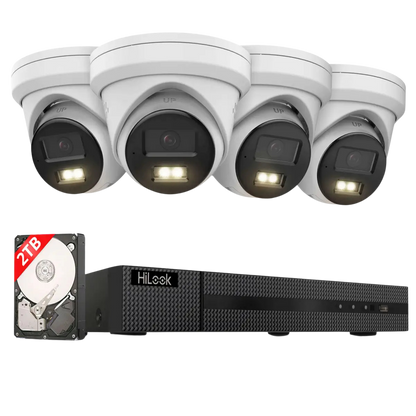 HiLook by HIKVISION 6 MP Überwachungskamera-Set | 4* 6 MP Turret Kamera | Smart Hybrid Light | NVR 8-CH | 2 TB HDD | Smartphone App