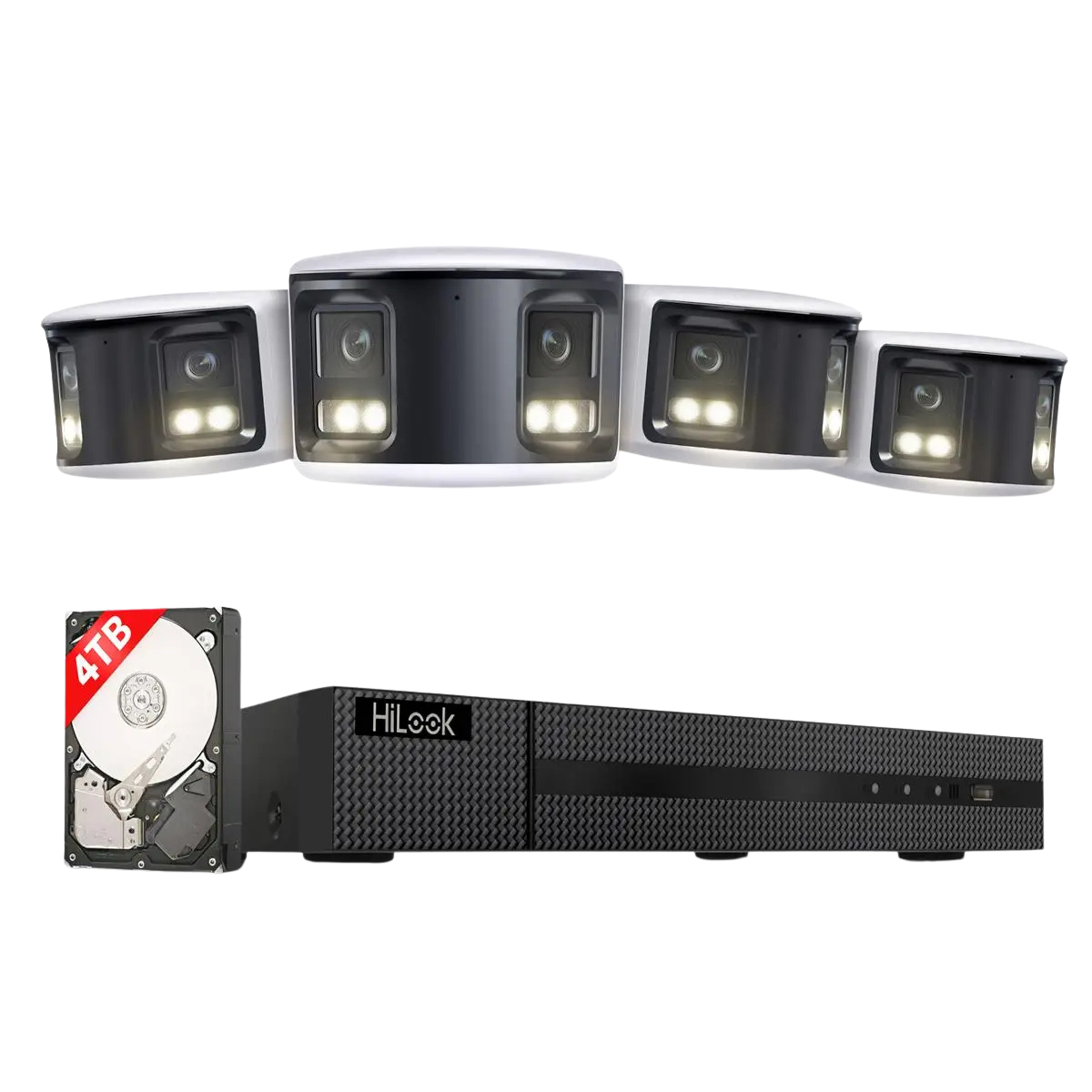 HiLook by HIKVISION 8 MP Überwachungskamera-Set | 180° Sichtfeld | 4* 8 MP Bullet Kamera | Smart Hybrid Light | NVR 16-CH | 4 TB HDD | Smartphone App