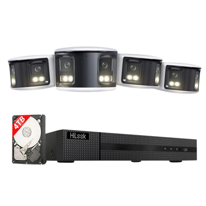 HiLook by HIKVISION 8 MP Überwachungskamera-Set | 180° Sichtfeld | 4* 8 MP Bullet Kamera | Smart Hybrid Light | NVR 16-CH | 4 TB HDD | Smartphone App