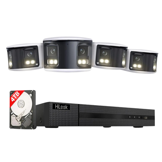 HiLook by HIKVISION 8 MP Überwachungskamera-Set | 180° Sichtfeld | 4* 8 MP Bullet Kamera | Smart Hybrid Light | NVR 16-CH | 4 TB HDD | Smartphone App