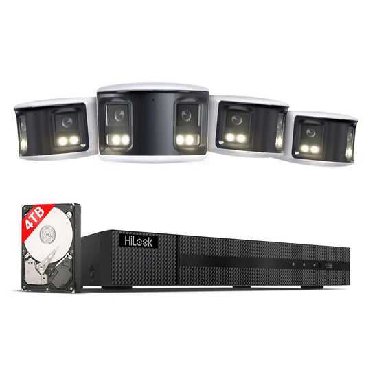 HiLook by HIKVISION 8 MP Überwachungskamera-Set | 180° Sichtfeld | 4* 8 MP Bullet Kamera | Smart Hybrid Light | NVR 16-CH | 4 TB HDD | Smartphone App