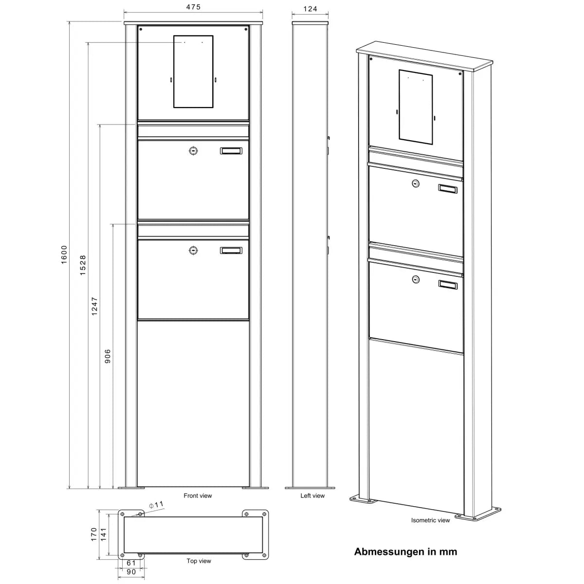 Metzler Standbriefkasten mit Video-Türsprechanlage für Zweifamilienhaus SDM10 | Touch-Display | Anthrazit RAL7016