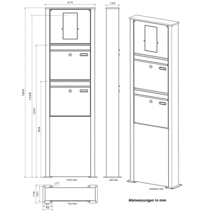 Metzler Standbriefkasten mit Video-Türsprechanlage für Zweifamilienhaus SDM10 | Touch-Display | Anthrazit RAL7016